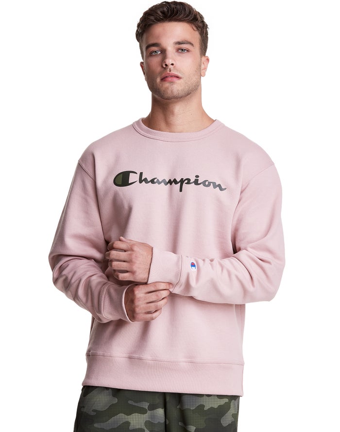 Champion Powerblend Fleece Crew Script Logo Erkek Sweatshirt Pembe ( PGZTHQ085 )